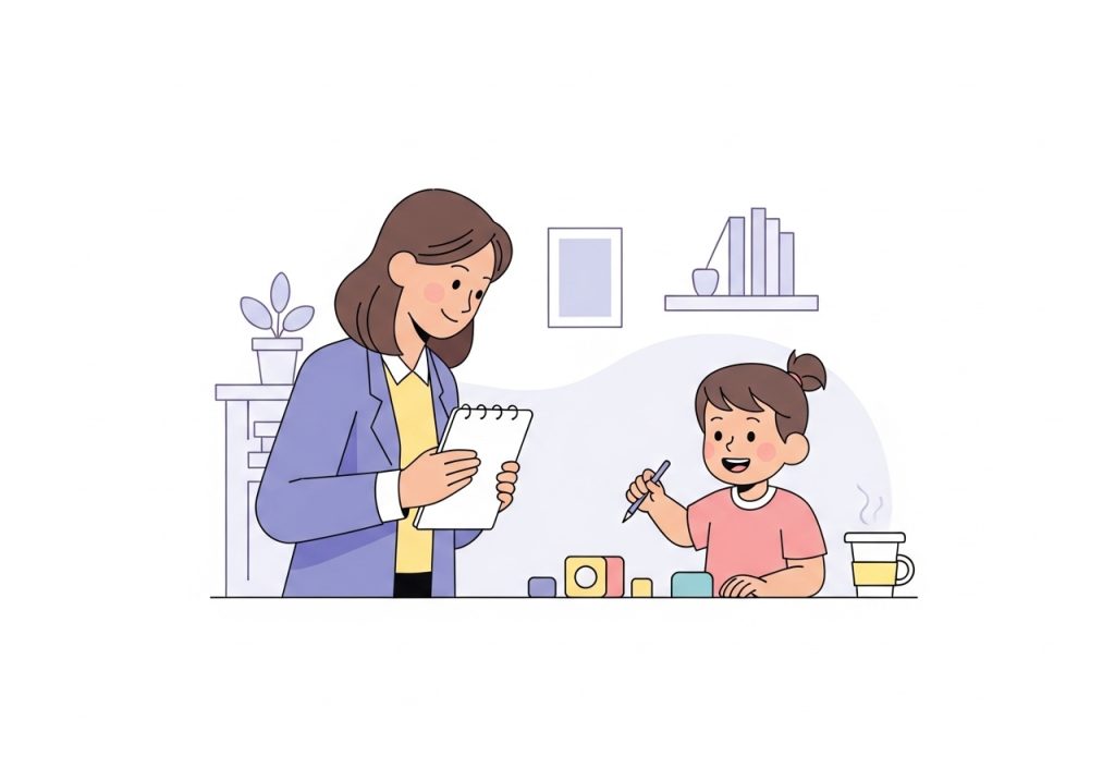 A professional observing a child during play to understand sensory processing needs.